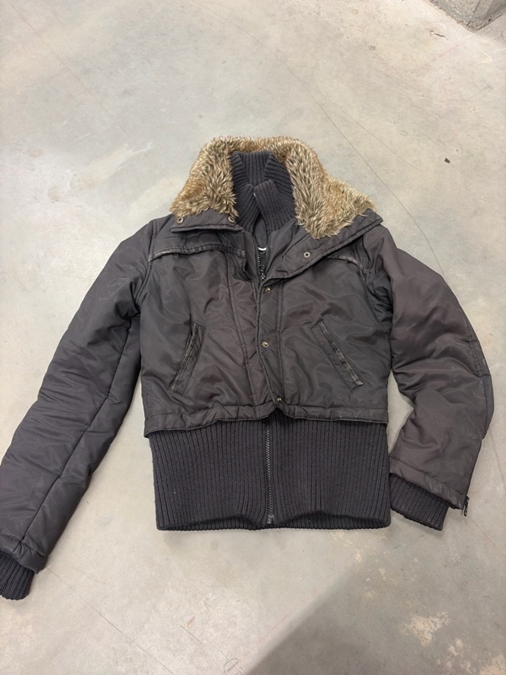 Vintage Y2K brown Bomber Jacket with‎ Faux Fur Collar